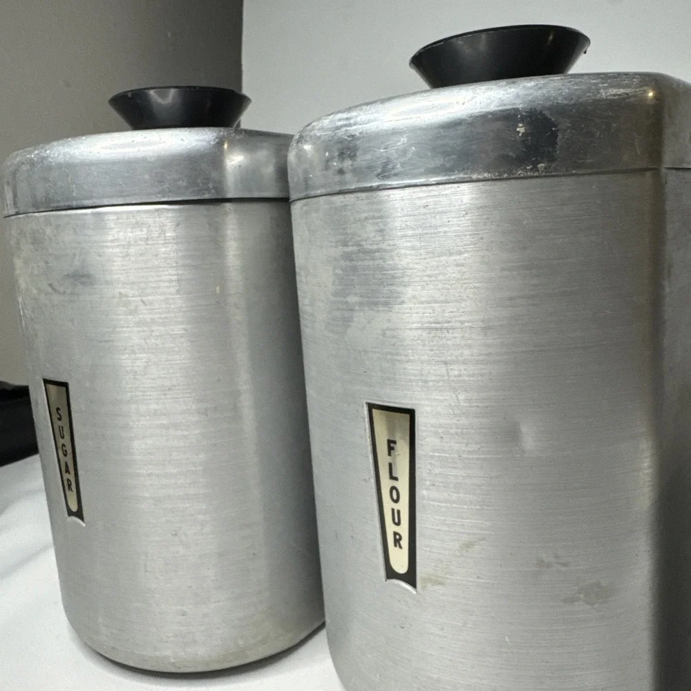 Vintage Set of (4) 1950s Kromex Aluminum Mid Century Canister Set Farm House